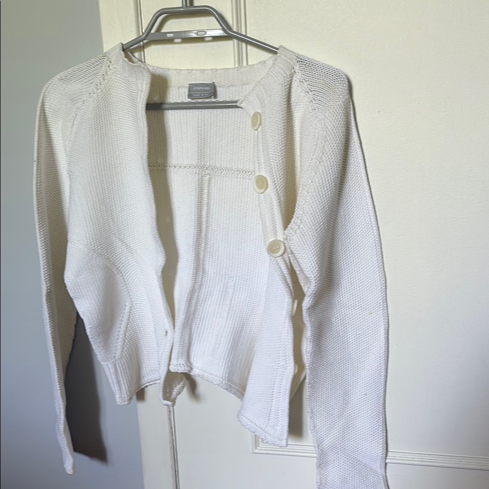 Stefanel White Cardigan Sweater Round Neck Ribbed
